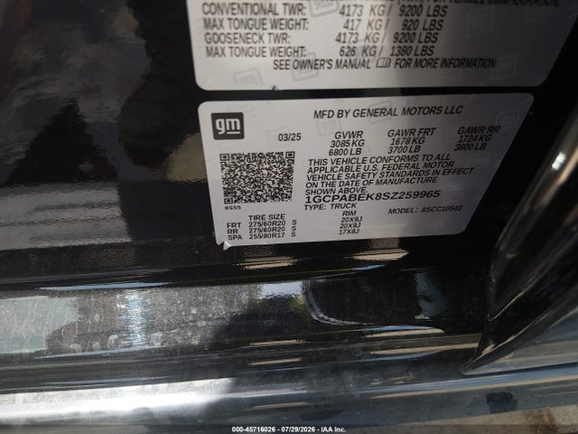 45716026 :رقم المزاد ، 1GCPABEK8SZ259965 vin ، 2025 Chevrolet Silverado 1500 2wd  Short Bed Custom مزاد بيع