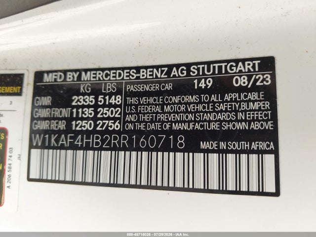 Aukcja sprzedaży 2024 Mercedes-benz C 300, vin: W1KAF4HB2RR160718, numer aukcji: 45716028
