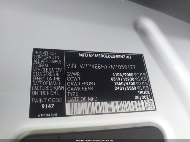 W1Y4EBHY7MT058177 Mercedes-Benz Sprinter 2500 Standard Roof V6