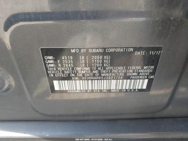 Продажа на аукционе авто 2018 Subaru Legacy 2.5i Sport, vin: 4S3BNAR65J3021708, номер лота: 45716060