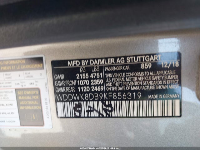 Продаж на аукціоні авто 2019 Mercedes-benz C 300, vin: WDDWK8DB9KF856319, номер лоту: 45716064