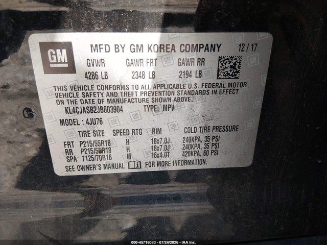 Aukcja sprzedaży 2018 Buick Encore Preferred, vin: KL4CJASB2JB603904, numer aukcji: 45716083