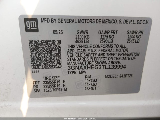 Auction sale of the 2026 Chevrolet Equinox Fwd Lt, vin: 3GNAXHEG3TL139994, lot number: 45716084