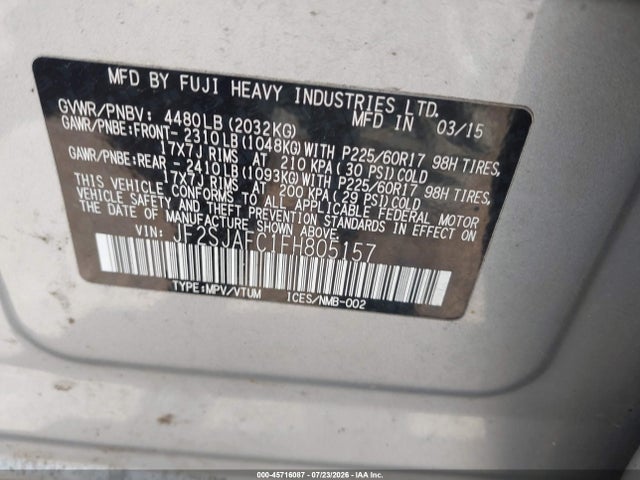 Subaru Forester 2.5i Premium 2015 JF2SJAFC1FH805157 Image 9