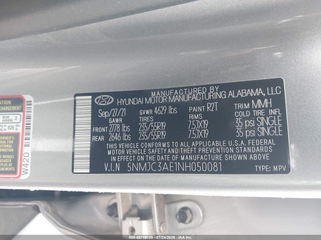 Продажа на аукционе авто 2022 Hyundai Tucson Sel, vin: 5NMJC3AE1NH050081, номер лота: 45716135