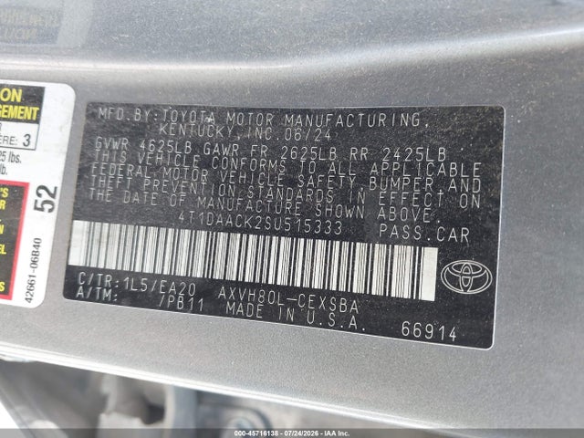 Продаж на аукціоні авто 2025 Toyota Camry Se, vin: 4T1DAACK2SU515333, номер лоту: 45716138