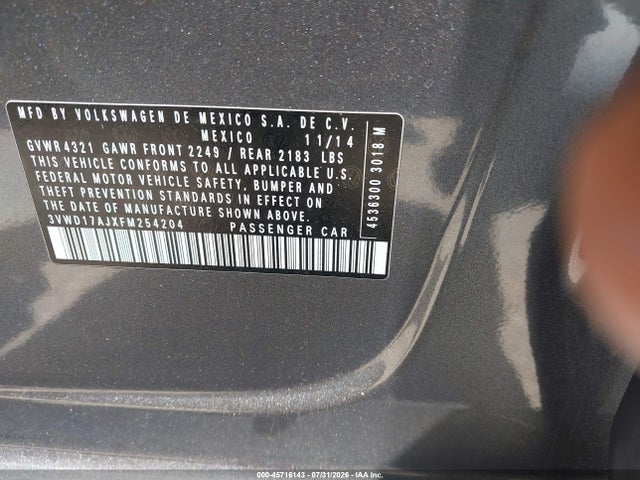Продажа на аукционе авто 2015 Volkswagen Jetta 1.8t Se, vin: 3VWD17AJXFM254204, номер лота: 45716143