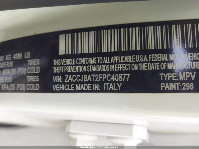 Продаж на аукціоні авто 2015 Jeep Renegade Sport, vin: ZACCJBAT2FPC40877, номер лоту: 45716181