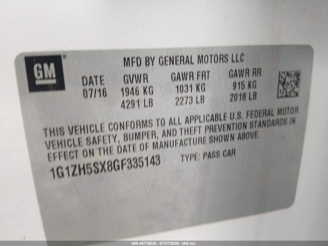 Продажа на аукционе авто 2016 Chevrolet Malibu Premier, vin: 1G1ZH5SX8GF335143, номер лота: 45716220