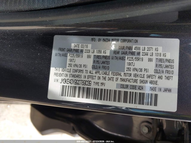 2016 Mazda Cx-5 Grand Touring მანქანა იყიდება აუქციონზე, vin: JM3KE4DY9G0789039, აუქციონის ნომერი: 45716221