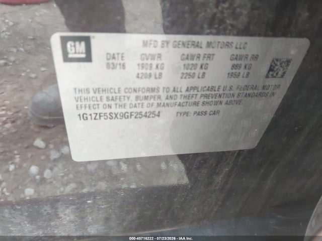 Продаж на аукціоні авто 2016 Chevrolet Malibu 2lt, vin: 1G1ZF5SX9GF254254, номер лоту: 45716222