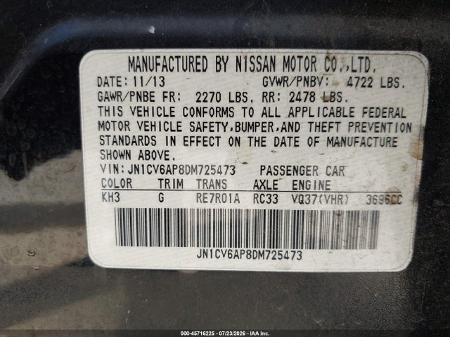 Продажа на аукционе авто 2013 Infiniti G37 Journey, vin: JN1CV6AP8DM725473, номер лота: 45716225