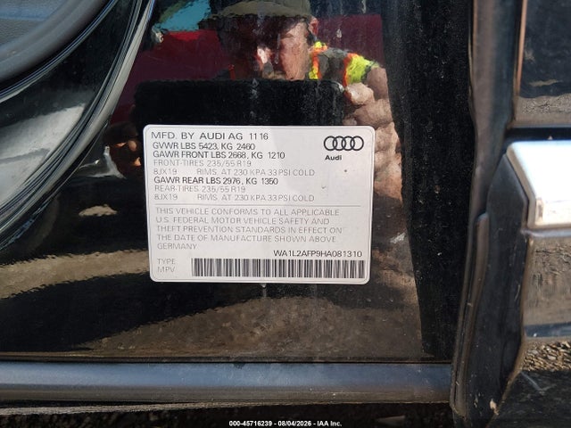 2017 Audi Q5 2.0t Premium მანქანა იყიდება აუქციონზე, vin: WA1L2AFP9HA081310, აუქციონის ნომერი: 45716239