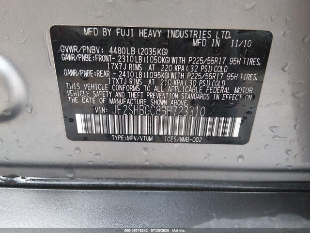 Auction sale of the 2011 Subaru Forester 2.5x Touring, vin: JF2SHBGC8BH723310, lot number: 45716242