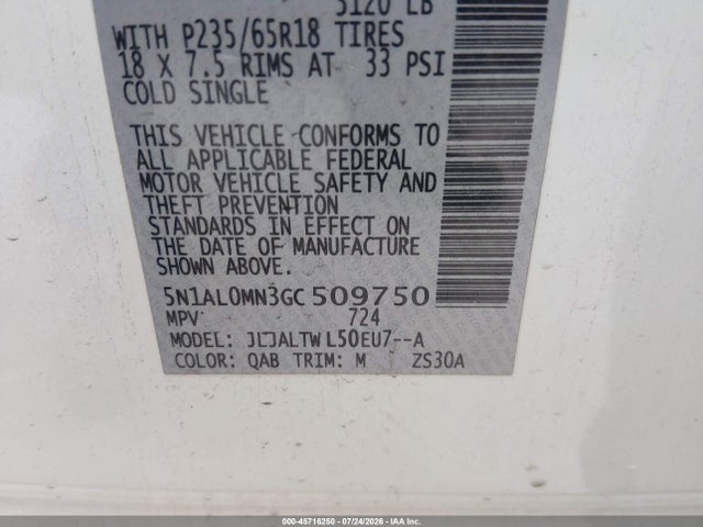 Aukcja sprzedaży 2016 Infiniti Qx60, vin: 5N1AL0MN3GC509750, numer aukcji: 45716250
