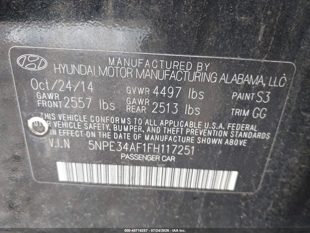 Продаж на аукціоні авто 2015 Hyundai Sonata Limited, vin: 5NPE34AF1FH117251, номер лоту: 45716257