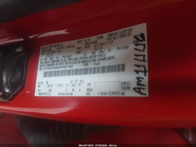 Продаж на аукціоні авто 2016 Ford F-150 Xlt, vin: 1FTEW1E88GFA87162, номер лоту: 45716275