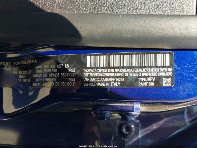 Aukcja sprzedaży 2017 Jeep Renegade Sport, vin: ZACCJAAB5HPF14254, numer aukcji: 45716280