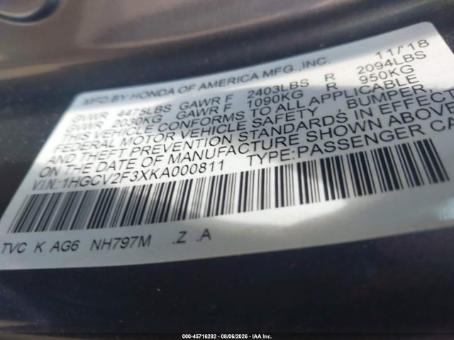 Продаж на аукціоні авто 2019 Honda Accord Sport 2.0t, vin: 1HGCV2F3XKA000811, номер лоту: 45716282