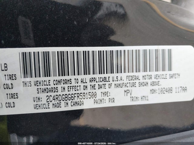 45716305 :رقم المزاد ، 2C4RDGBG6FR591500 vin ، 2015 Dodge Grand Caravan Se مزاد بيع