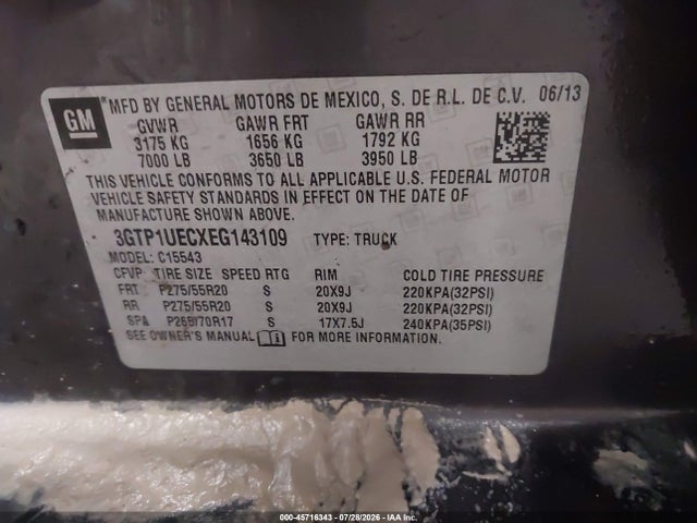 Auction sale of the 2014 Gmc Sierra 1500 Sle, vin: 3GTP1UECXEG143109, lot number: 45716343