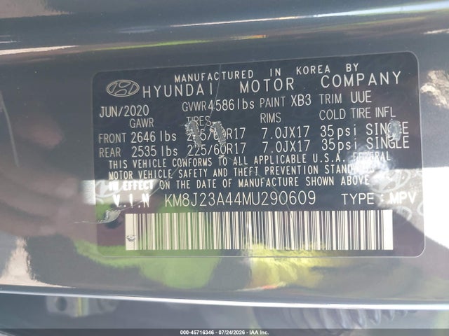 Продаж на аукціоні авто 2021 Hyundai Tucson Se, vin: KM8J23A44MU290609, номер лоту: 45716346