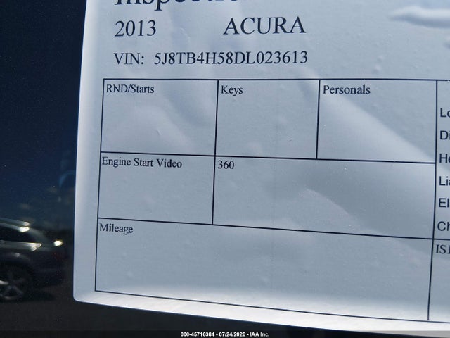 2013 Acura Rdx მანქანა იყიდება აუქციონზე, vin: 5J8TB4H58DL023613, აუქციონის ნომერი: 45716384