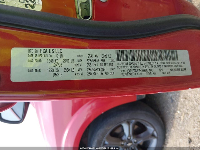 45716401 :رقم المزاد ، 3C4PDDGG8JT430926 vin ، 2018 Dodge Journey Crossroad Awd مزاد بيع