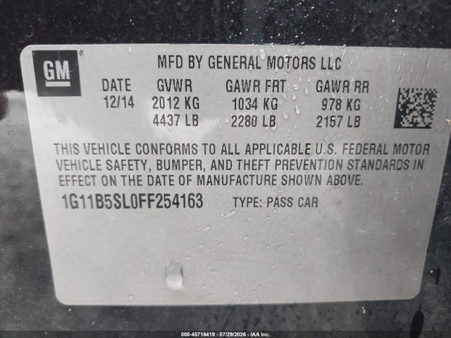 1G11B5SL0FF254163 Chevrolet MALIBU LS
