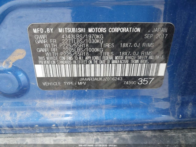 45716448 :رقم المزاد ، JA4AR3AUXJZ016243 vin ، 2018 Mitsubishi Outlander Sport 2.0 Es مزاد بيع