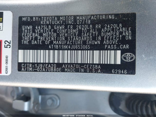Toyota CAMRY SE 2018 4T1B11HK4JU653065 Image 9