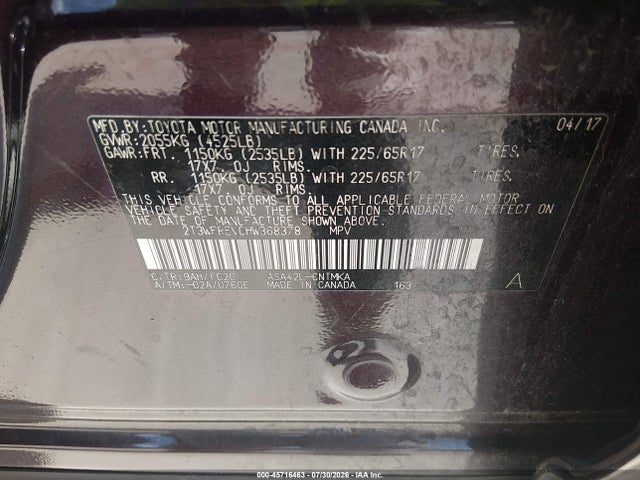 2T3WFREV0HW368378 Toyota Rav4 Xle