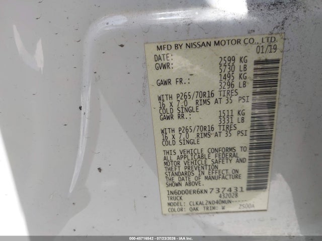 Nissan Frontier Sv 2019 1N6DD0ER6KN737431 Image 9