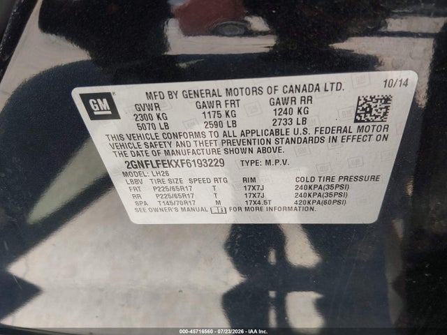 Chevrolet EQUINOX LT 2015 2GNFLFEKXF6193229 Image 9