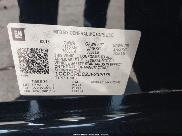 1GCPCREC2JF232076 Chevrolet Silverado 1500 1lt