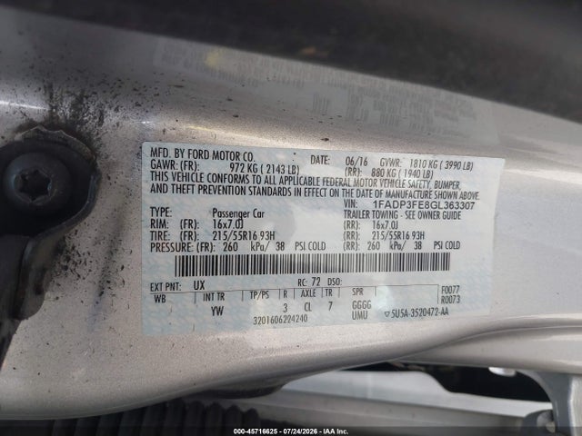 1FADP3FE8GL363307 Ford FOCUS SE