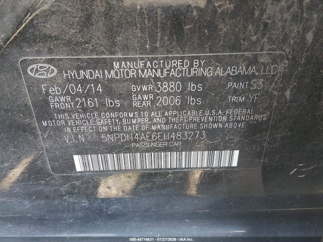 Продажа на аукционе авто 2014 Hyundai Elantra Se, vin: 5NPDH4AE6EH483273, номер лота: 45716631