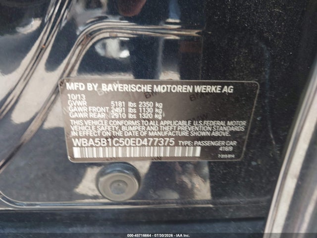 Aukcja sprzedaży 2014 Bmw 535i, vin: WBA5B1C50ED477375, numer aukcji: 45716664