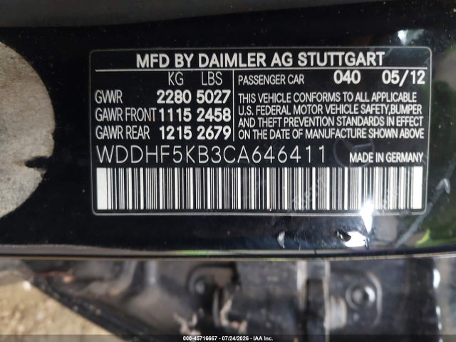 45716667 :رقم المزاد ، WDDHF5KB3CA646411 vin ، 2012 Mercedes-benz E 350 مزاد بيع