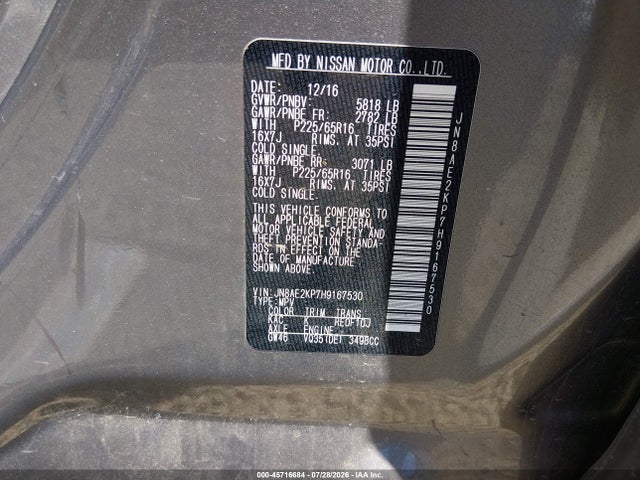 Nissan Quest Sv 2017 JN8AE2KP7H9167530 Image 9