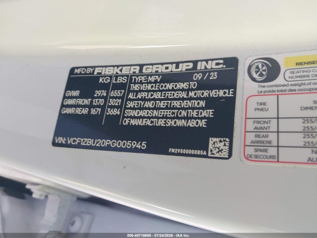 Fisker Ocean One 2023 VCF1ZBU20PG005945 Image 9