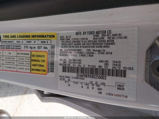 3FA6P0K9XKR250002 Ford Fusion Titanium
