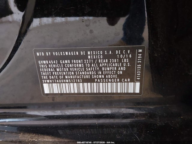 45716748 :رقم المزاد ، 3VWH17AU0HM512163 vin ، 2017 Volkswagen Golf Alltrack مزاد بيع