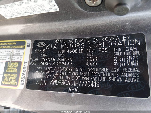 Aukcja sprzedaży 2015 Kia Sportage Lx, vin: KNDPBCAC1F7770419, numer aukcji: 45716787