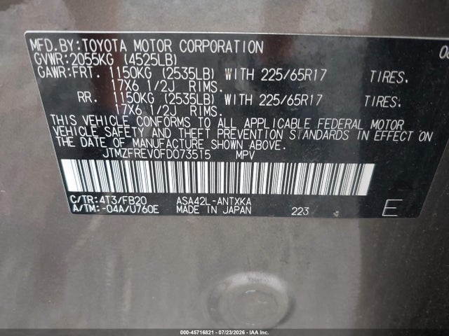Toyota RAV4 LE 2015 JTMZFREV0FD073515 Image 9