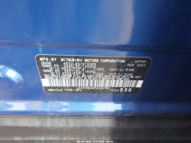 Aukcja sprzedaży 2024 Mitsubishi Eclipse Cross, vin: JA4ATWAA8RZ028766, numer aukcji: 45716825