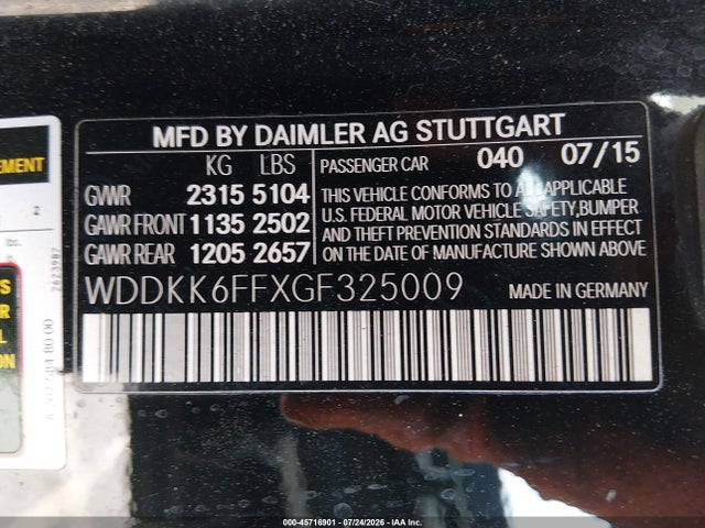 Aukcja sprzedaży 2016 Mercedes-benz E 400, vin: WDDKK6FFXGF325009, numer aukcji: 45716901