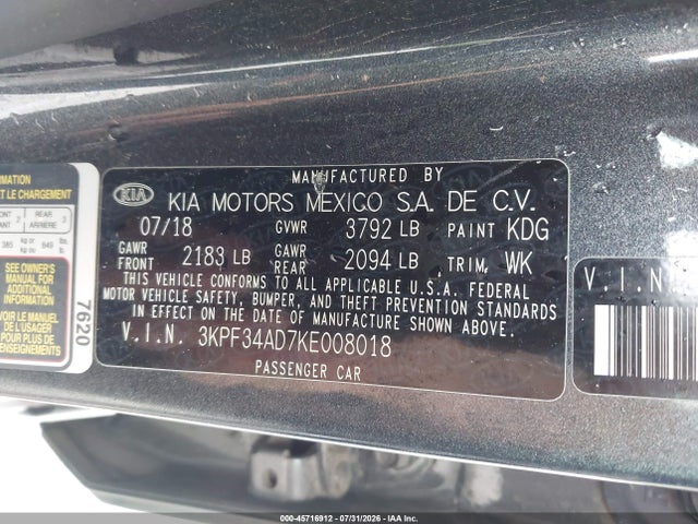 3KPF34AD7KE008018 KIA FORTE S
