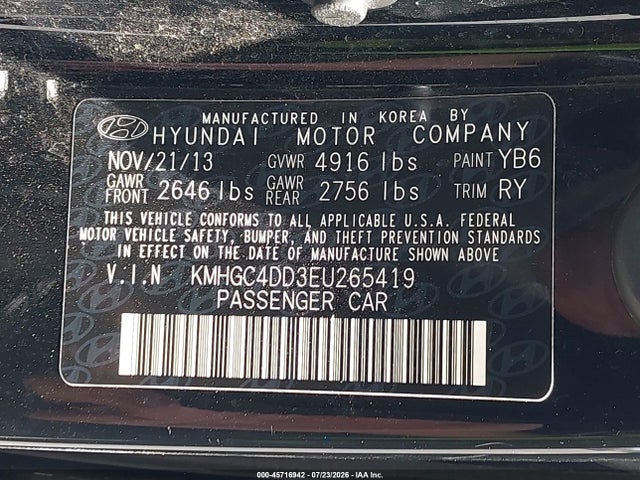 45716942 :رقم المزاد ، KMHGC4DD3EU265419 vin ، 2014 Hyundai Genesis 3.8 مزاد بيع