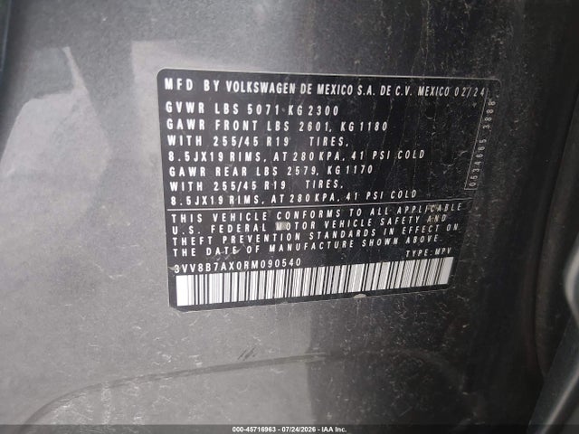 2024 Volkswagen Tiguan 2.0t Se R-line Black მანქანა იყიდება აუქციონზე, vin: 3VV8B7AX0RM090540, აუქციონის ნომერი: 45716963